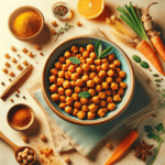 Crunchy Spicy Chickpeas in a bowl with a sprinkle of herbs.