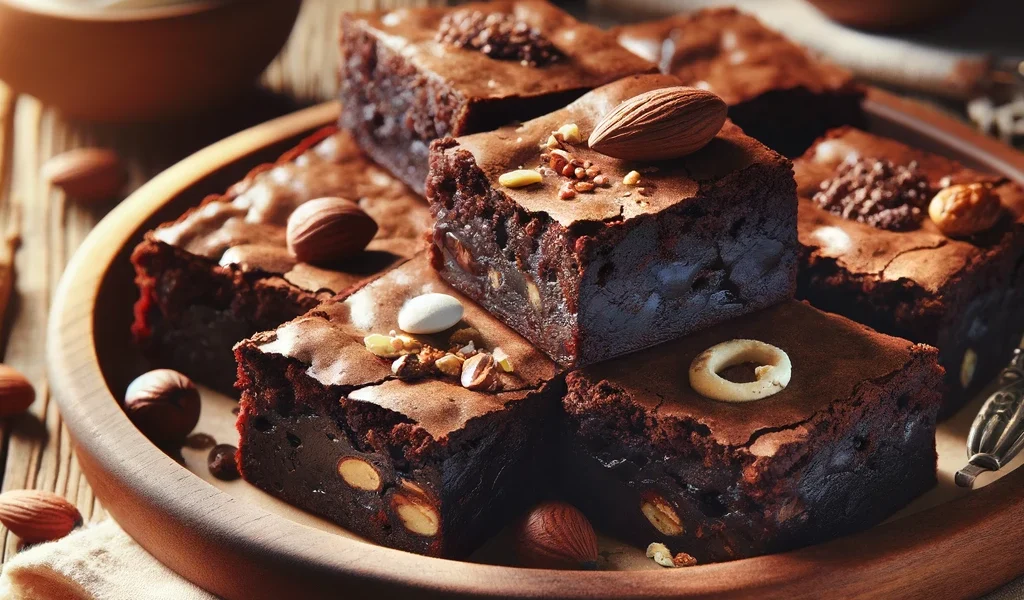 Preparing ingredients for healthy chocolate brownies on a rustic kitchen counter.