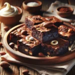 Preparing ingredients for healthy chocolate brownies on a rustic kitchen counter.