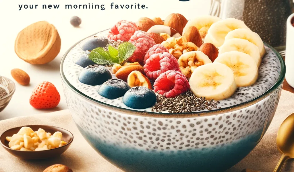 Bowl of Easy Chia Pudding with fresh fruit toppings