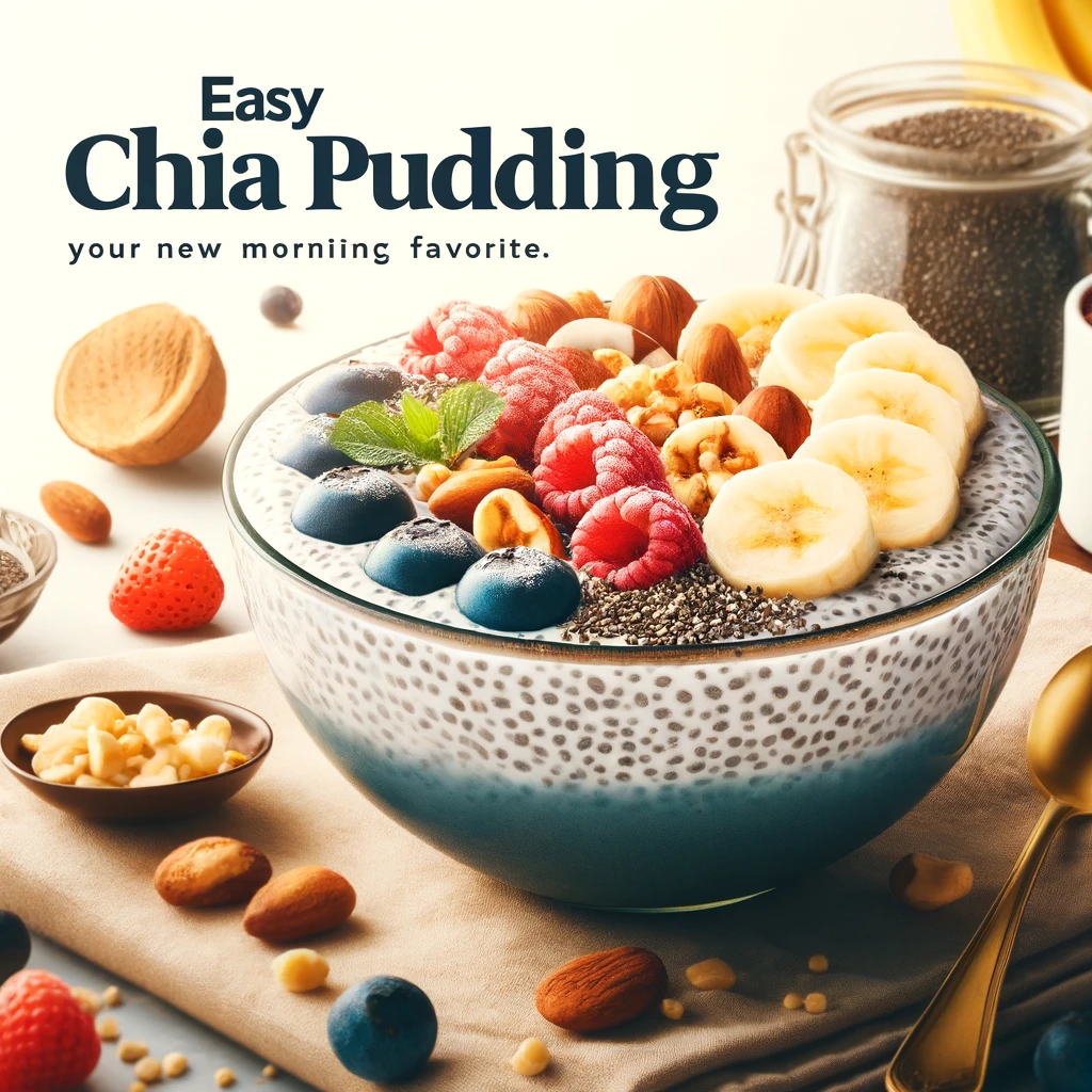 Bowl of Easy Chia Pudding with fresh fruit toppings
